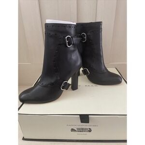 Leon Max womens side zip 3.5" heel ankle boot size 6 M Black NEW Buckle